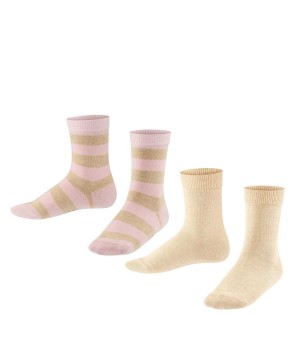 Falke Happy Stripe 2-Pack Socks Lasten Sukat Beige | 32648SKIT