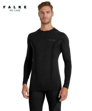 Falke Long sleeve shirt Wool-Tech Miesten Long Sleeve T-Shirts Mustat | 30576AIEK