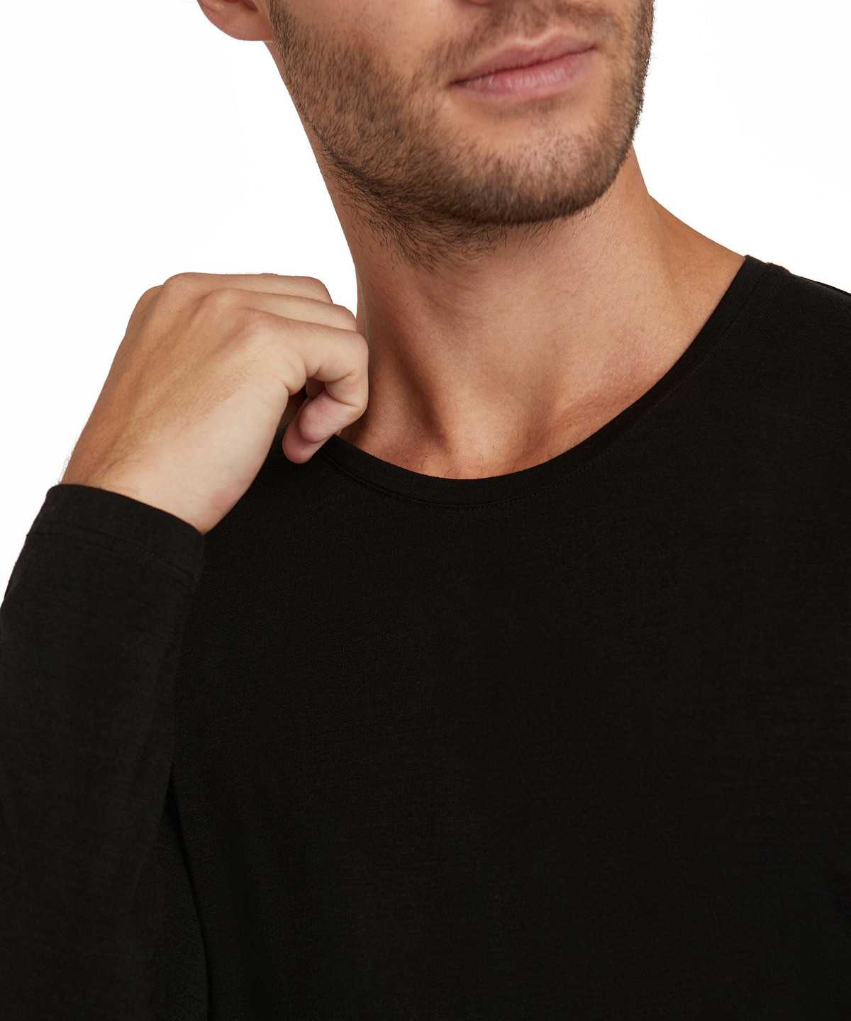 Falke Long sleeve shirt Round-neck Daily ClimaWool Miesten Long Sleeve T-Shirts Mustat | 65498ZXWP