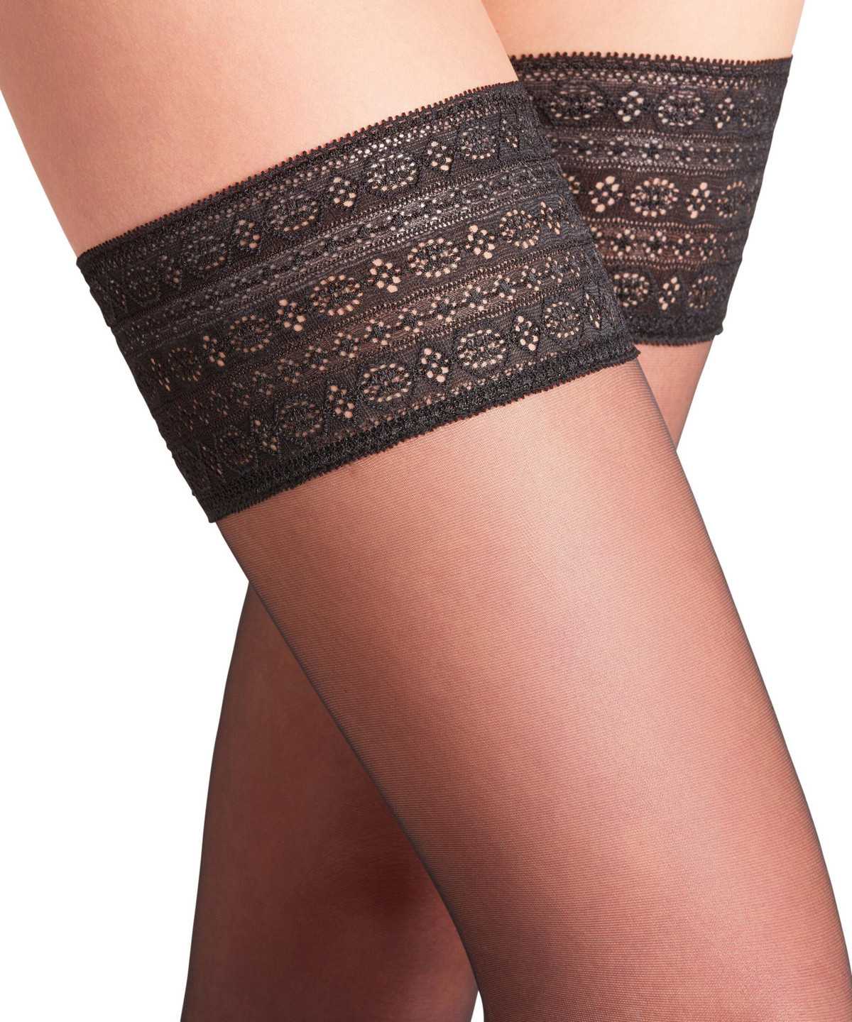 Falke Seidenglatt 15 DEN Stay-ups Naisten Thigh Highs Mustat | 96031CLVT